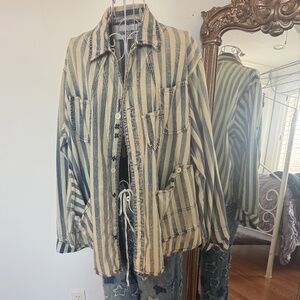 Magnolia Pearl Sanforized Blue and Cream Striped Jean Jacket